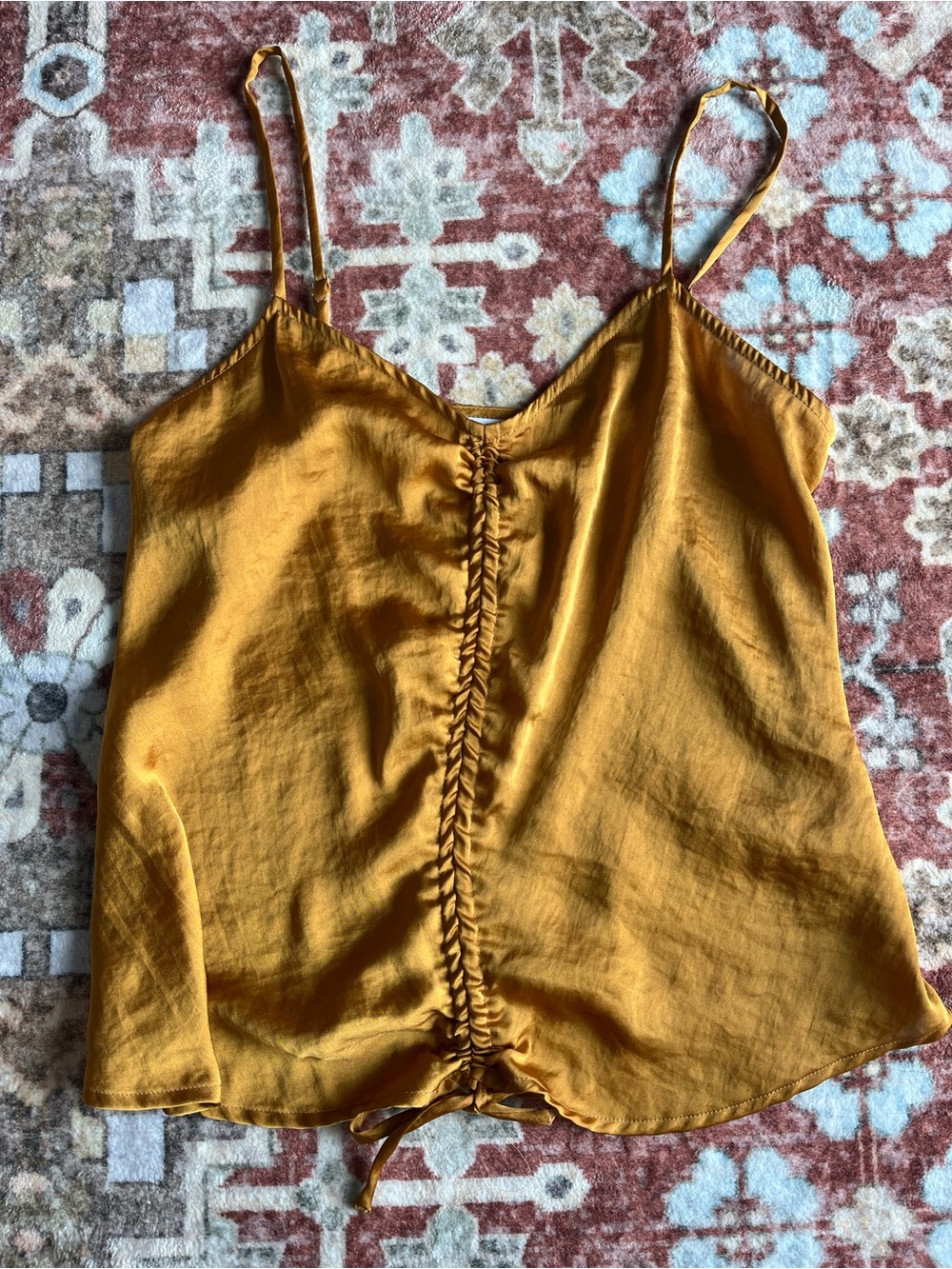 Mustard Yellow Ruched Front Cami Tank Top - Women